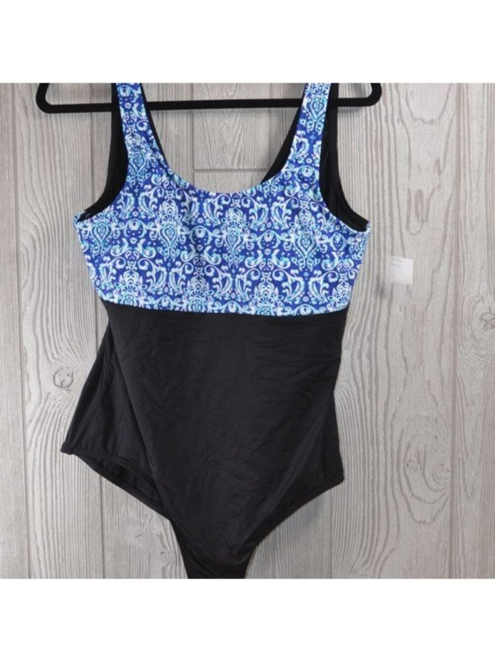 NWT Bleu Ice Womens Black Blue Damask Print One-Piece Swimsuit PLUS SIZE 24